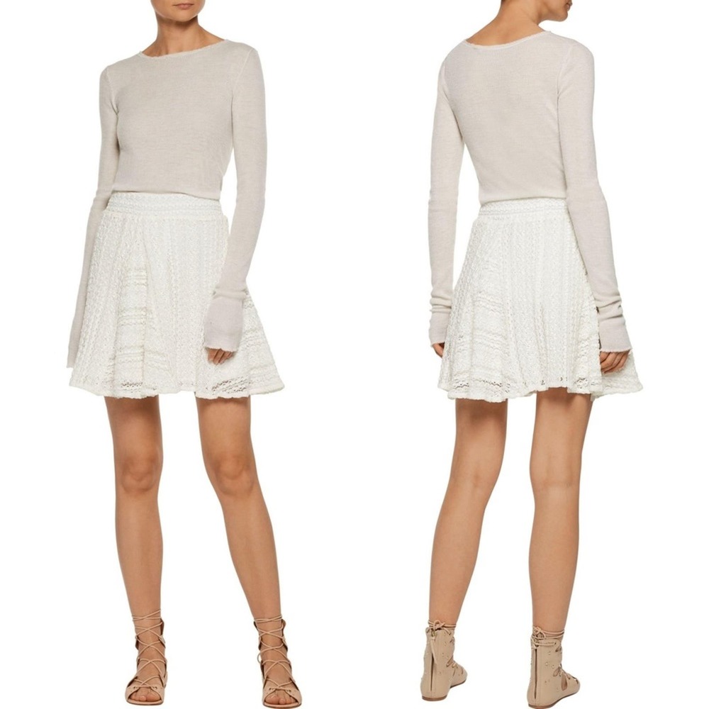 IRO Teejay Crochet Lace Mini Skirt in Ecru Size 8 Cream Off White A-Line Flouncy